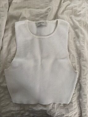 Babaton White Ribbed Knit Sleeveless Tank
